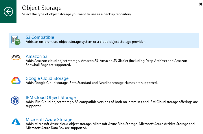 Choose S3 Compatible storage