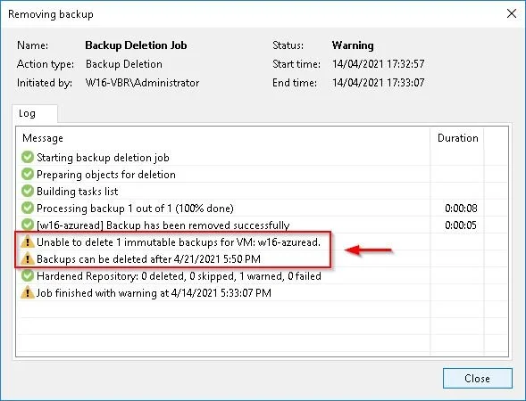 Cannot delete backup image
